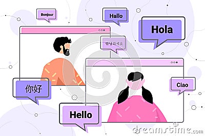 people using translation application multilingual greeting international online communication Vector Illustration