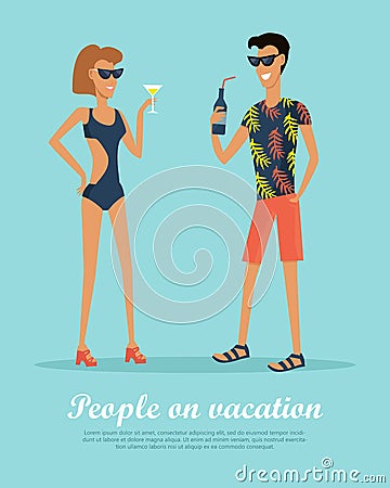 People on Vacation Drinking Cocktails on Rest. Vector Illustration