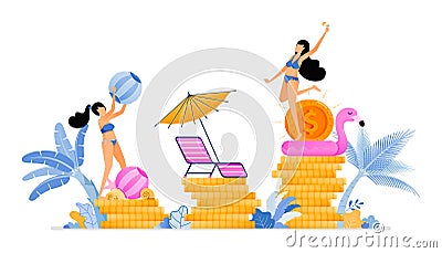 People on vacation and improve local economy and business in tourism industry sector. Vacation for productivity. Illustration can Vector Illustration