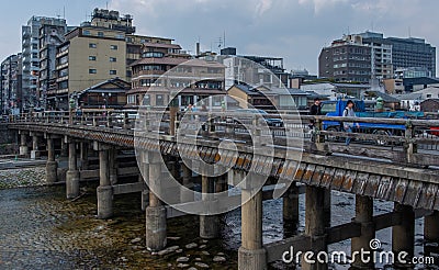 People And Vehicle On Sanjo, Bridge, Kyoto, Japan Editorial Stock Photo