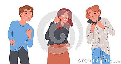 People with victory triumph emotion. Happy persons celebrating win, successful characters enjoy spoils of victory flat vector Vector Illustration