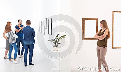 People viewing exposition Stock Photo