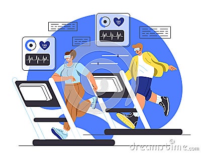 People with virtual fitness vector concept Vector Illustration