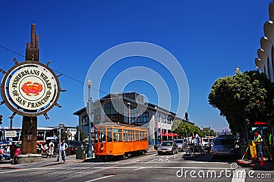 People visit Fishermans Wharf in San Francisco Editorial Stock Photo