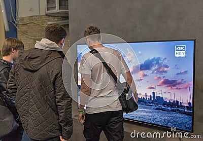 People visit Sony Bravia booth during CEE 2019 in Kyiv Ukraine Editorial Stock Photo