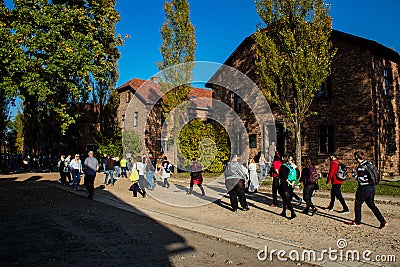 People visiting Auschwitz Editorial Stock Photo