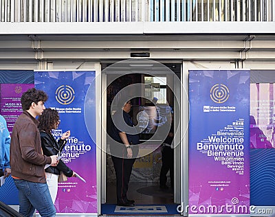 People visiting Museum of Radio and TV in Turin Editorial Stock Photo