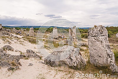 People visiting the Stone Forest, Bulgaria. Editorial Stock Photo