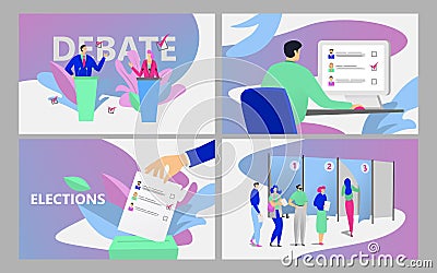 People vote vector illustration, cartoon flat voter characters group putting papper vote into ballot box, democracy Vector Illustration