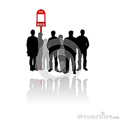 People waiting at bus stop Vector Illustration