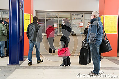 People at the ticket counter Editorial Stock Photo