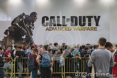 People waiting to enter Call of Duty stand at Games Week 2014 in Milan, Italy Editorial Stock Photo