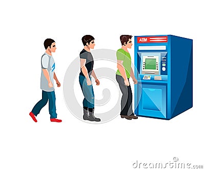 People waiting to queue to an ATM Vector Illustration