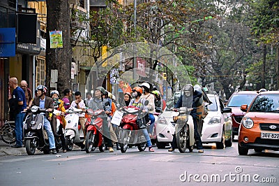 People waiting in traffic lights in Hanoi, Vietnam. Editorial Stock Photo