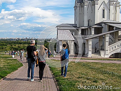 People walk in city park. Kolomenskoye Park is currently part of artistic historical-architectural and natural-landscape museum- Editorial Stock Photo
