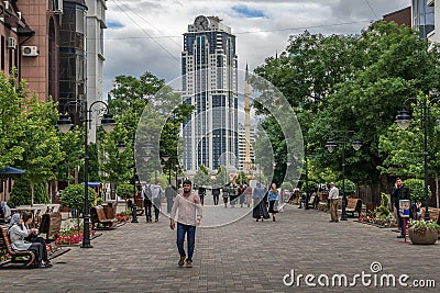 The people walk down the downtown of Grozny. Editorial Stock Photo