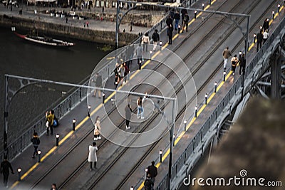 People walk over the dom luis bridge Editorial Stock Photo