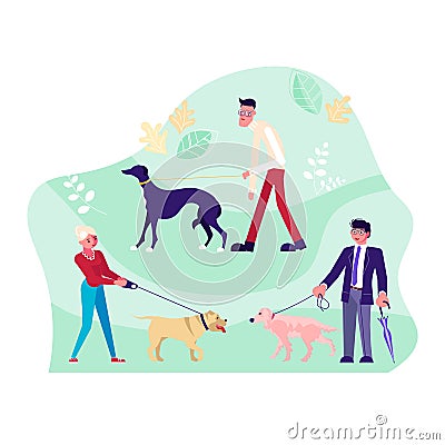 People walk their dogs Vector Illustration