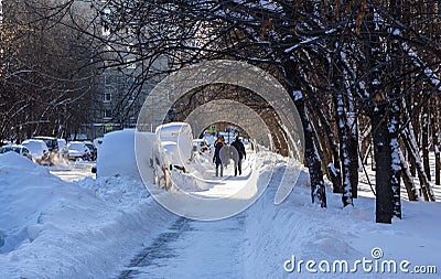People walk winter street Editorial Stock Photo