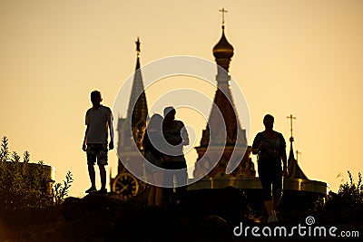 People walk Zaryadye Park in central Moscow at sunset, Russia Editorial Stock Photo