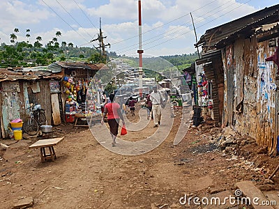 A busy street in Kibera slums Editorial Stock Photo