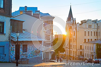 People walking Andrews descent Kiev Editorial Stock Photo