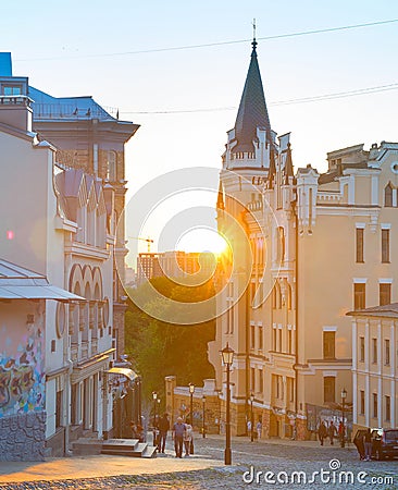 People walking Andrews descent Kiev Editorial Stock Photo