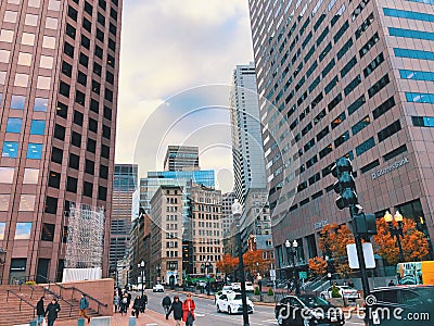 People walking on Boston street Editorial Stock Photo