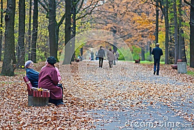 People walking in Botanical garden named Tsitsin in Moscow Editorial Stock Photo