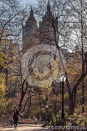 People walking in Central Park. Fall season. Editorial Stock Photo