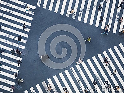 People walking city street top view crowd crosswalk pedestrian Editorial Stock Photo