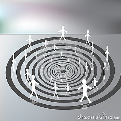 People Walking on a Downward Spiral Path Vector Illustration