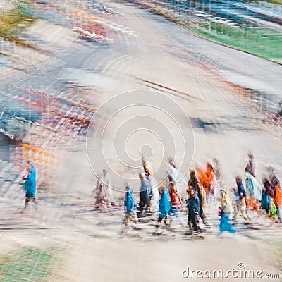 People walking in group -Abstract Expressionism Impressionism Stock Photo