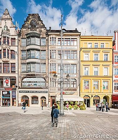 People walking on Main Market Square in Wroclaw. Editorial Stock Photo