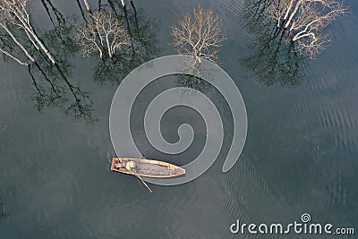 People Walking on the Mangrove bridge with view from Above. Stock Photo