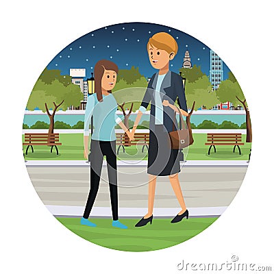 People walking at night Vector Illustration