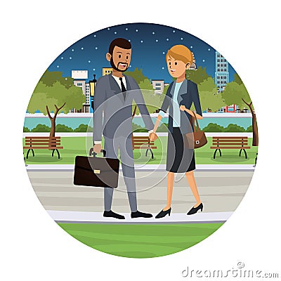 People walking at night Vector Illustration