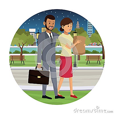 People walking at night Vector Illustration