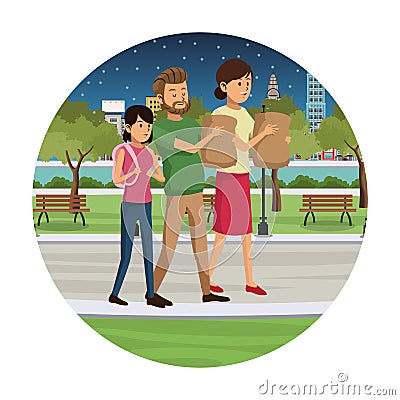 People walking at night Vector Illustration