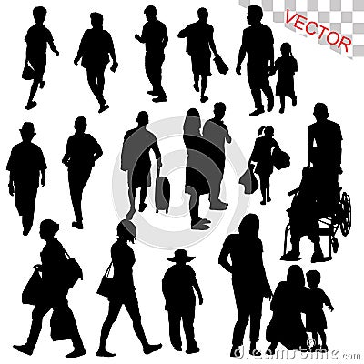 People Walking Outdoor Silhouettes Set vector Vector Illustration