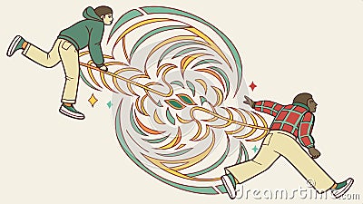People walking on spiral path, community movement and abstract journey vector design Generative AI Vector Illustration