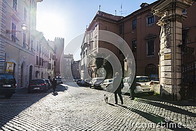 People walking on a street in Rome, Italy Editorial Stock Photo