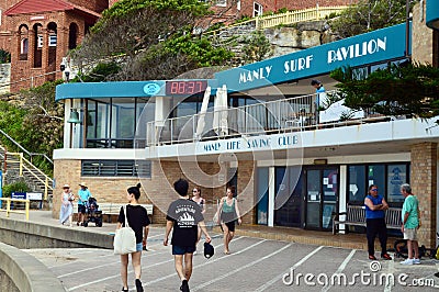 People walking by the Surf Lifesaving Pavilion at Manly Editorial Stock Photo