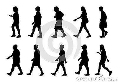 People walking on white background, Silhouette woman and man collection, Vector shape group girl and boy Vector Illustration