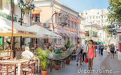 People wallking on Klimentovsky lane in Moscow Editorial Stock Photo