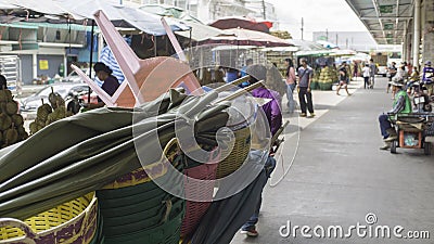 People was pushing cart with fully material in the market, Bangkok Thailand Editorial Stock Photo