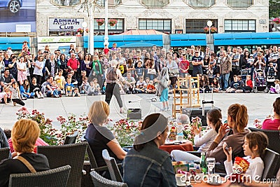 People watching entertainers in Zagreb, Croatia Editorial Stock Photo