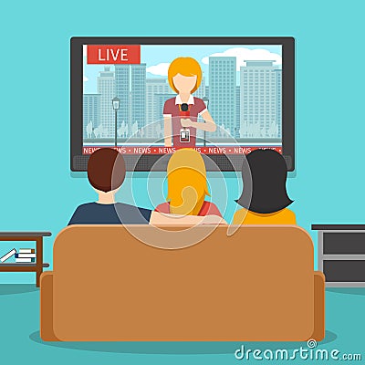 People watching news on television. Vector flat illustration Vector Illustration