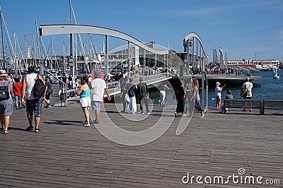 People at the Waterfront in Barcelona Spain Editorial Stock Photo