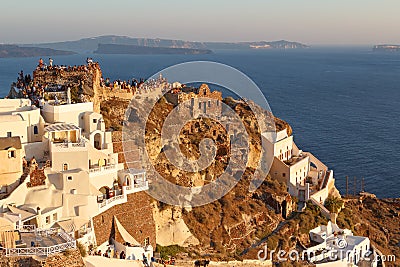 People wating for sunset in Oia Editorial Stock Photo